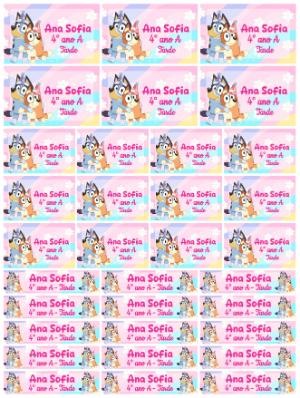 Etiqueta Escolar Bluey e Bingo Fofa para Editar e Imprimir
