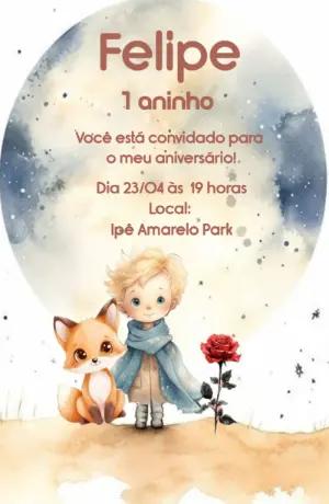Convite Pequeno Príncipe Aquarela para Aniversário Editável