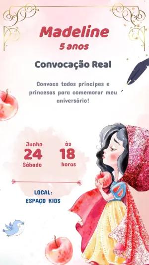Convite Aniversário Tema Princesa Branca de Neve Editável