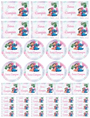 Kit de Etiquetas Editáveis Lilo & Stitch Tema Tropical Fofo