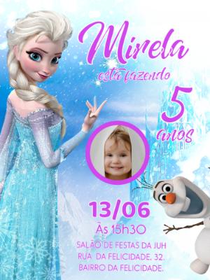 Convite de Aniversário Frozen com Foto para Editar Online