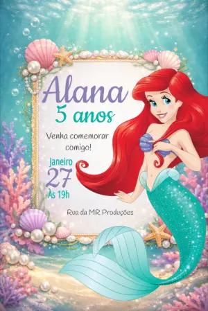 Convite Aniversário Infantil Pequena Sereia Modelo Editável