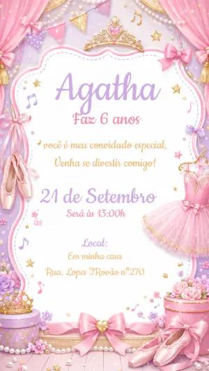 Convite Aniversário Bailarina Rosa e Lilás para Editar