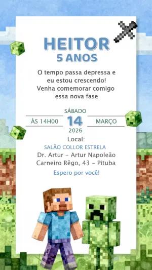 Convite de Aniversário Minecraft Pixelado para Editar Online