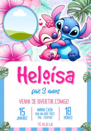Convite de Aniversário Stitch e Angel com foto