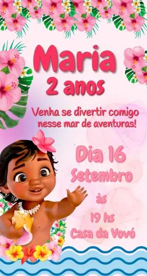 Convite de Aniversário Moana Baby Tropical para Editar Online