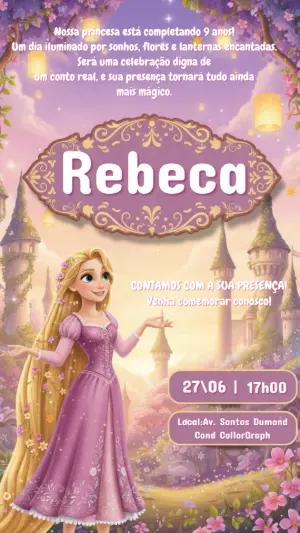 Convite de Aniversário Rapunzel Enrolados Editável Digital
