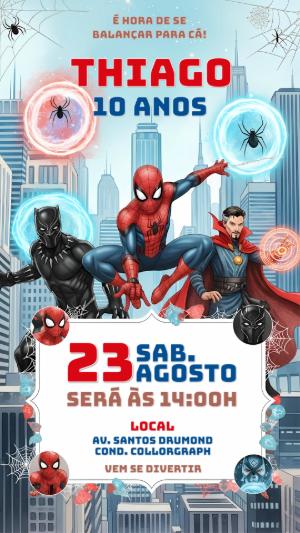 Convite de Aniversário Homem Aranha e Amigos para Editar