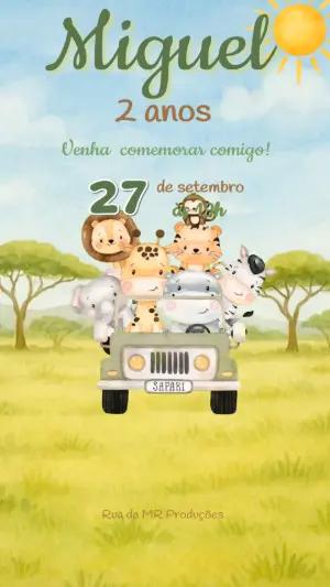 Convite Animado Aniversário Safari Fofo para Editar Online