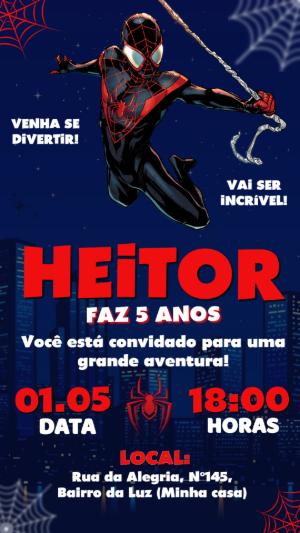 Convite Digital Homem-Aranha Miles Morales para Editar