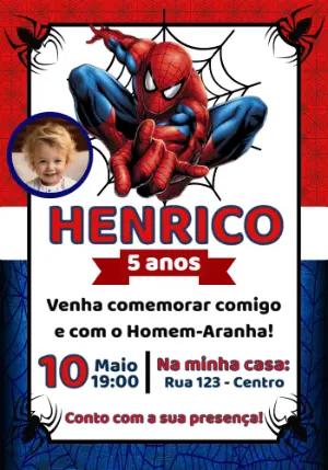 Convite de Aniversário Homem-Aranha com Foto para Editar