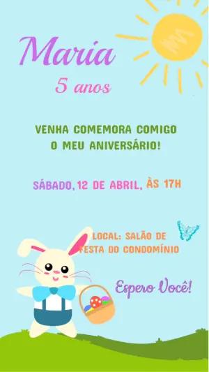 Vídeo Convite de Aniversário Coelhinho da Páscoa Fofo Editável