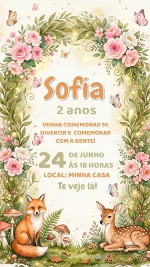 Convite de Aniversário Bosque Encantado Aquarela para Editar