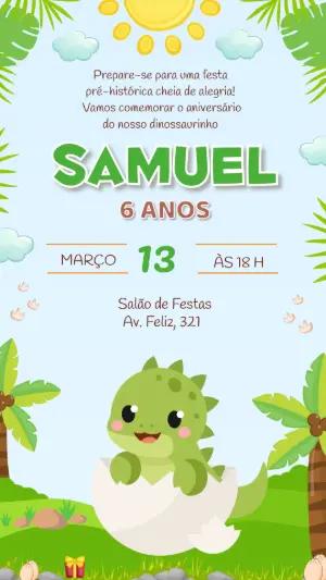 Convite de Aniversário Dinossauro Fofo para Editar