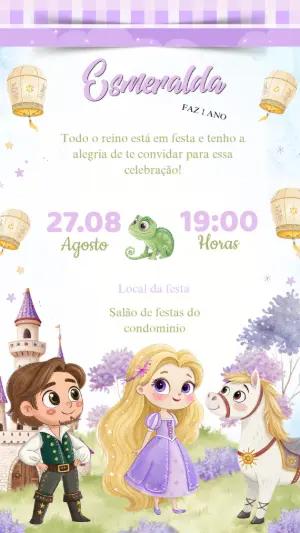 Convite de Aniversário Rapunzel Enrolados para Editar Online