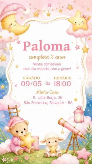Convite de Aniversário Ursinha Estrela e Lua para Editar