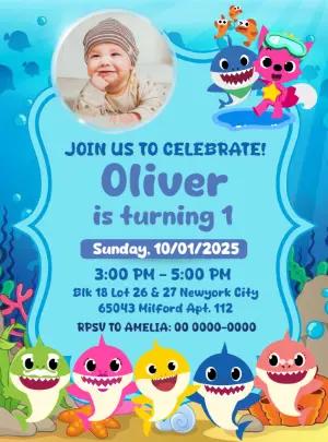 Baby Shark Birthday Invitation with Characters to Edit Online