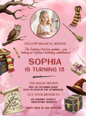 Magical Wizard Birthday Invitation Editable Template