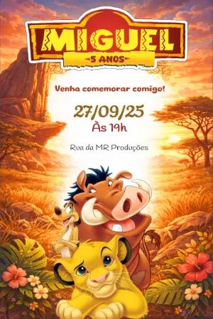 Convite de Aniversário Rei Leão Editável para Festa Infantil