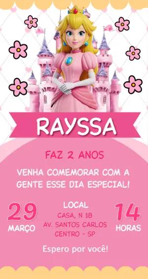 Convite de Aniversário Princesa Peach Rosa Editável