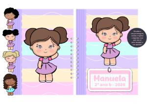 Capa de Agenda Menina com Personagens para Editar Online