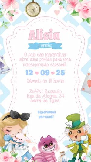 Convite Aniversário Alice no País das Maravilhas para Editar