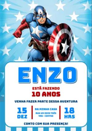 Convite de Aniversário Capitão América Editável para Festa Infantil