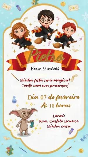 Convite de Aniversário Harry Potter Fofo Modelo Editável