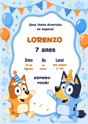 Convite de Aniversário Bluey e Bingo para Editar