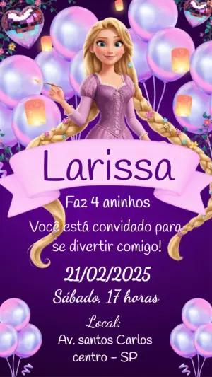 Convite de Aniversário Rapunzel Enrolados Roxo para Editar