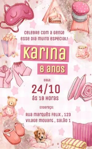 Convite Aniversário Festa do Pijama Rosa para Editar Online
