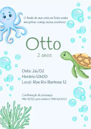 Convite de Aniversário Fundo do Mar Aquarela Editável
