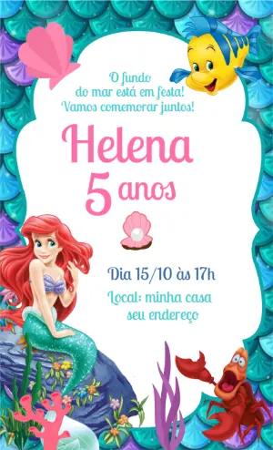 Convite Editável Aniversário A Pequena Sereia com Ariel