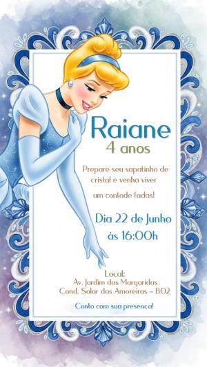 Convite de Aniversário Cinderela Princesa para Editar Online