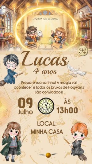 Convite Animado Harry Potter Infantil para Editar
