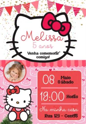 Convite de Aniversário Hello Kitty com Foto para Editar Online