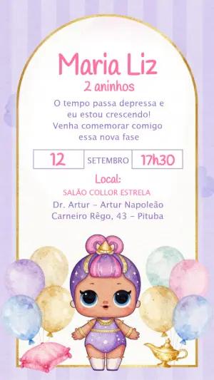 Convite de Aniversário Boneca Gênio Lilás para Editar Online