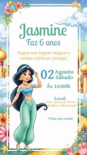 Convite de Aniversário Princesa Jasmine para Editar Online