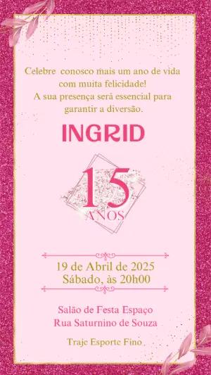 Convite de Aniversário 15 Anos Glitter Rosa para Editar