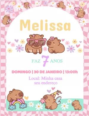 Convite Digital Editável Aniversário Infantil Tema Capivara