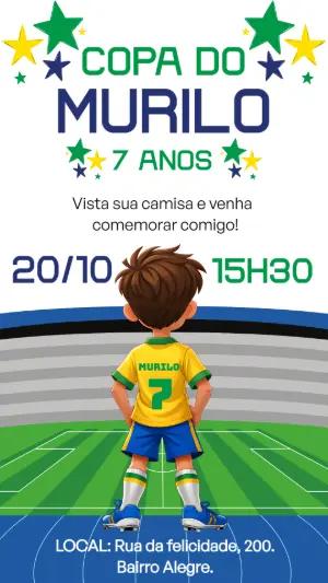 Convite de Aniversário Infantil Futebol Brasil Editável