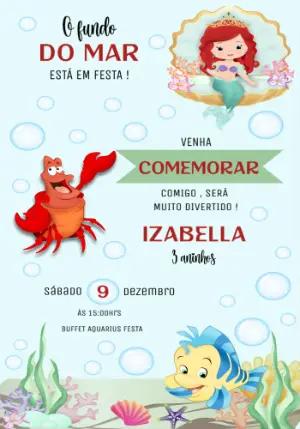 Convite Aniversário Pequena Sereia Ariel Editável Online