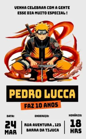 Convite de Aniversário Naruto Editável para Festa Infantil