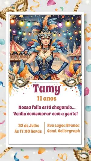 Convite de Aniversário Carnaval com Foliã para Editar Online