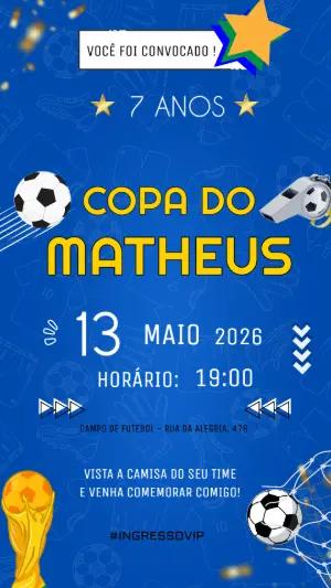 Convite de Aniversário Futebol Copa do Mundo Editável