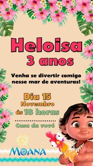 Convite de Aniversário Moana Baby Tropical para Editar
