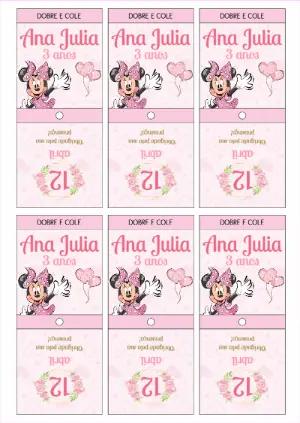 Etiqueta de Pirulito Minnie Rosa para Editar e Imprimir