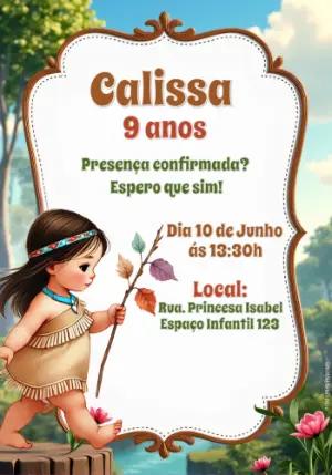 Convite Aniversário Pocahontas Baby para Editar Online