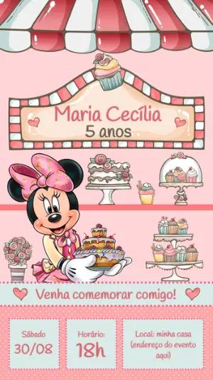 Convite Aniversário Minnie Confeiteira para Editar Online