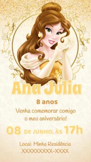 Convite de Aniversário Bela e a Fera para Editar Online
